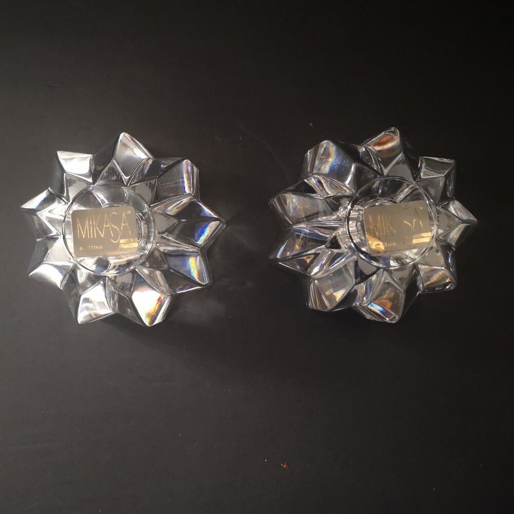 Mikasa Austria Comet Star Shaped 2 1/2" Crystal Taper Candle Holders Set of 2 - Picture 4 of 6